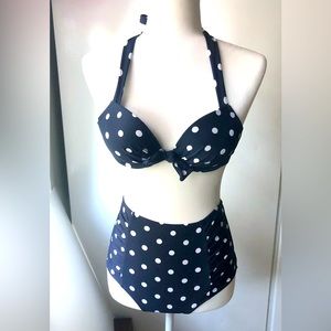 Aerie Blue & White Polka Dot Retro 4 Pieces High Waist & Bikini Bottom NWT